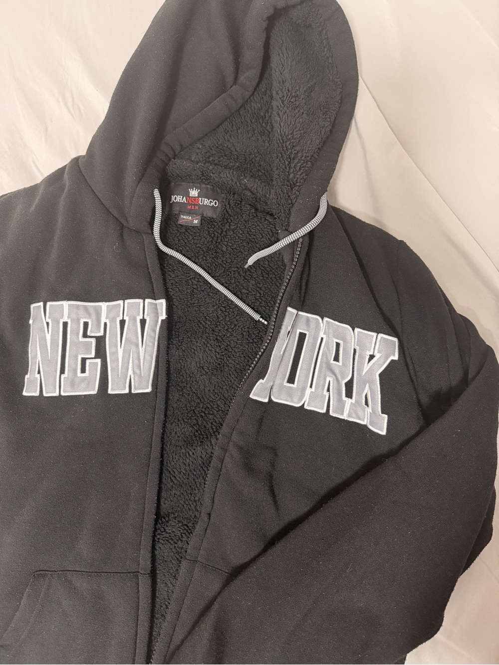 Black 'New York' Sherpa-Lined Hoodie Jacket